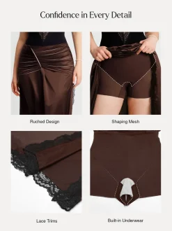 Shapewear Asymmetric Ruched Lace Midi Skirt