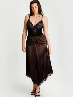 Shapewear Asymmetric Ruched Lace Midi Skirt