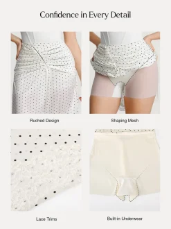 Shapewear Asymmetric Ruched Lace Midi Skirt