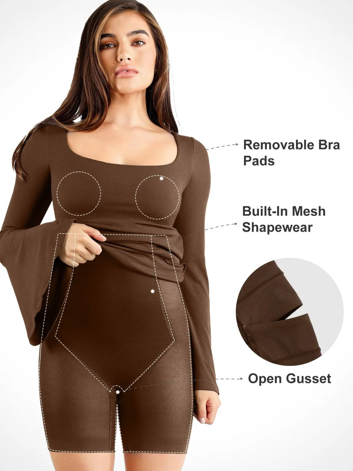 Shapewear Bell Sleeve Square Neck Slimming Midi Dress
