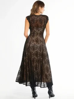 Shapewear Boho Floral Lace Front Slit Maxi Dress