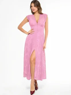 Shapewear Boho Floral Lace Front Slit Maxi Dress