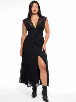 Shapewear Boho Floral Lace Front Slit Maxi Dress