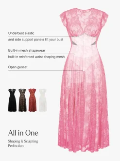 Shapewear Boho Floral Lace Front Slit Maxi Dress