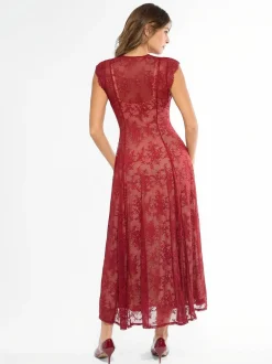 Shapewear Boho Floral Lace Front Slit Maxi Dress
