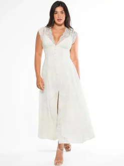 Shapewear Boho Floral Lace Front Slit Maxi Dress