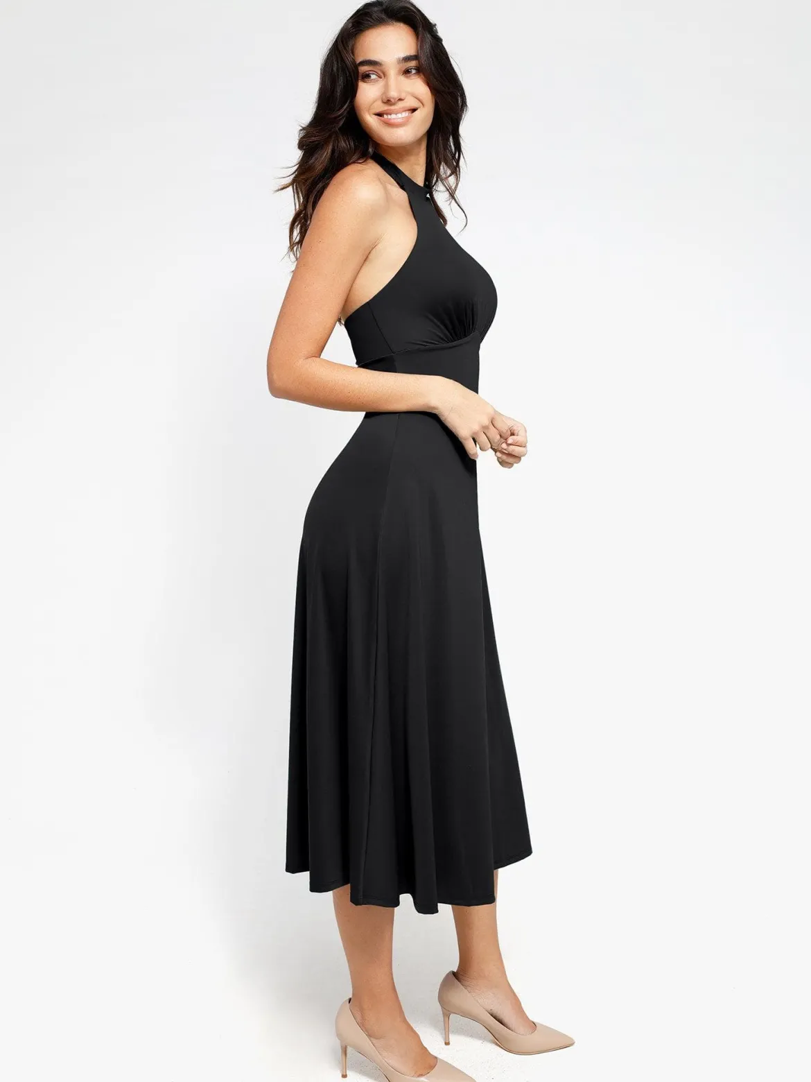 Shapewear Built-In Tummy Control A-Line Midi Dresses