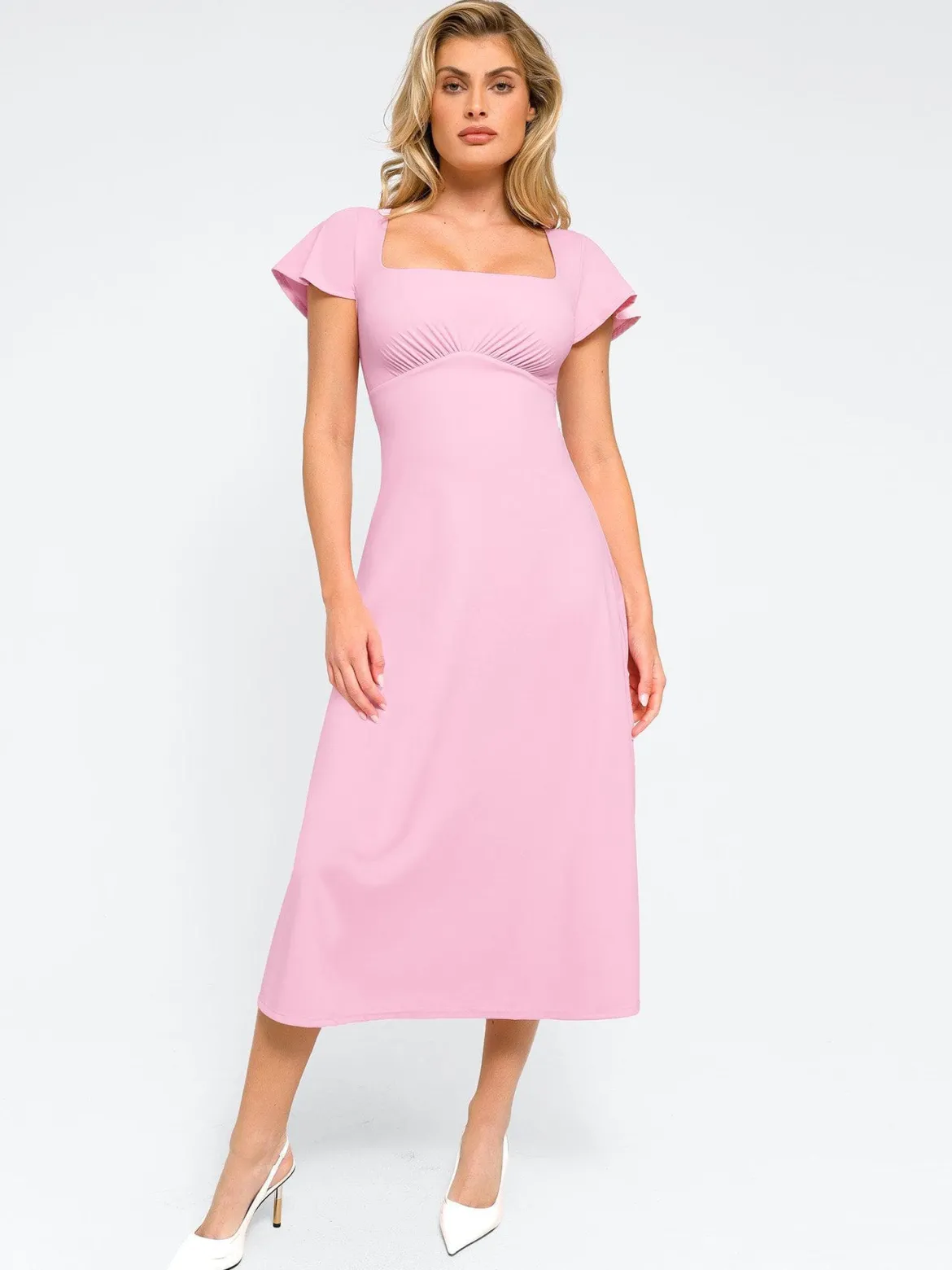 Shapewear Built-In Tummy Control A-Line Midi Dresses