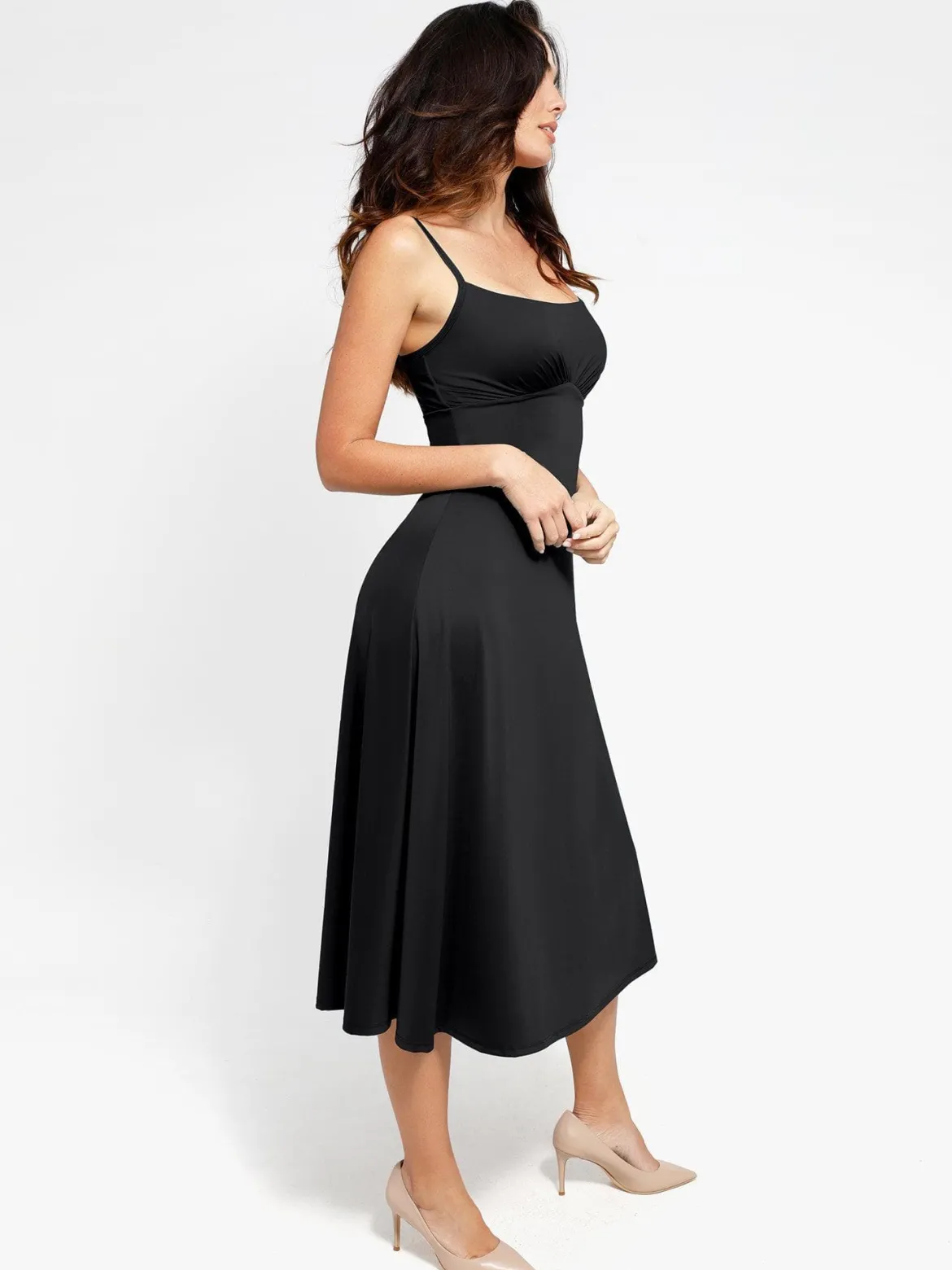 Shapewear Built-In Tummy Control A-Line Midi Dresses
