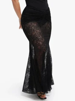 Shapewear Cap Sleeve Bodysuit Lace Fishtail Coverup Skirt Set