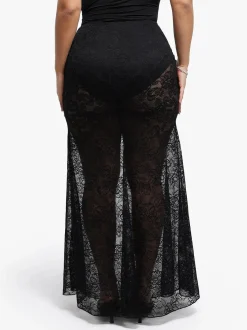 Shapewear Cap Sleeve Bodysuit Lace Fishtail Coverup Skirt Set