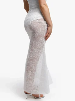 Shapewear Cap Sleeve Bodysuit Lace Fishtail Coverup Skirt Set