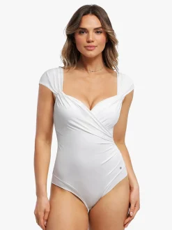 Shapewear Cap Sleeve Bodysuit Lace Fishtail Coverup Skirt Set