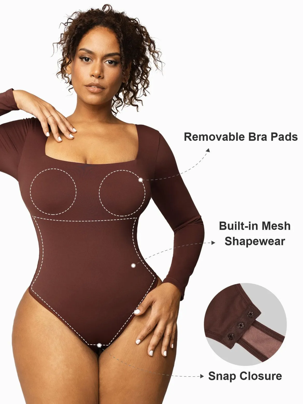 Shapewear Contour Long Sleeve Square Neck Bodysuit