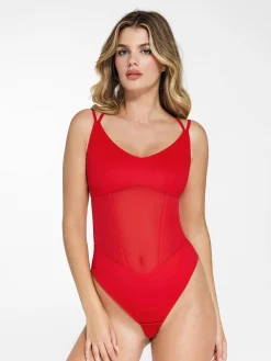 Shapewear Crisscross Back Illusion Mesh Sculpting Bodysuit