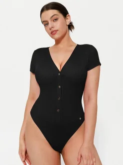 Shapewear Deep V-Neck Button Front Sculpting Bodysuit