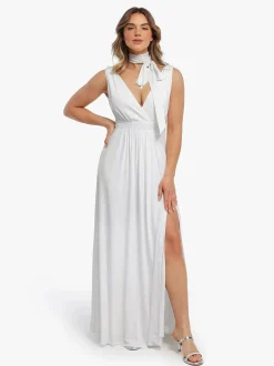 Shapewear Deep V-Neck Front Slit Goddess Maxi Dress