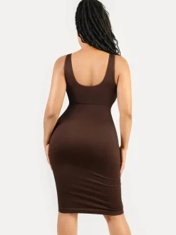 Shapewear Deep V-Neck Tummy Control Midi Dress