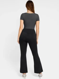 Shapewear Denim Short Sleeve Zip Front Slimming Bodysuit