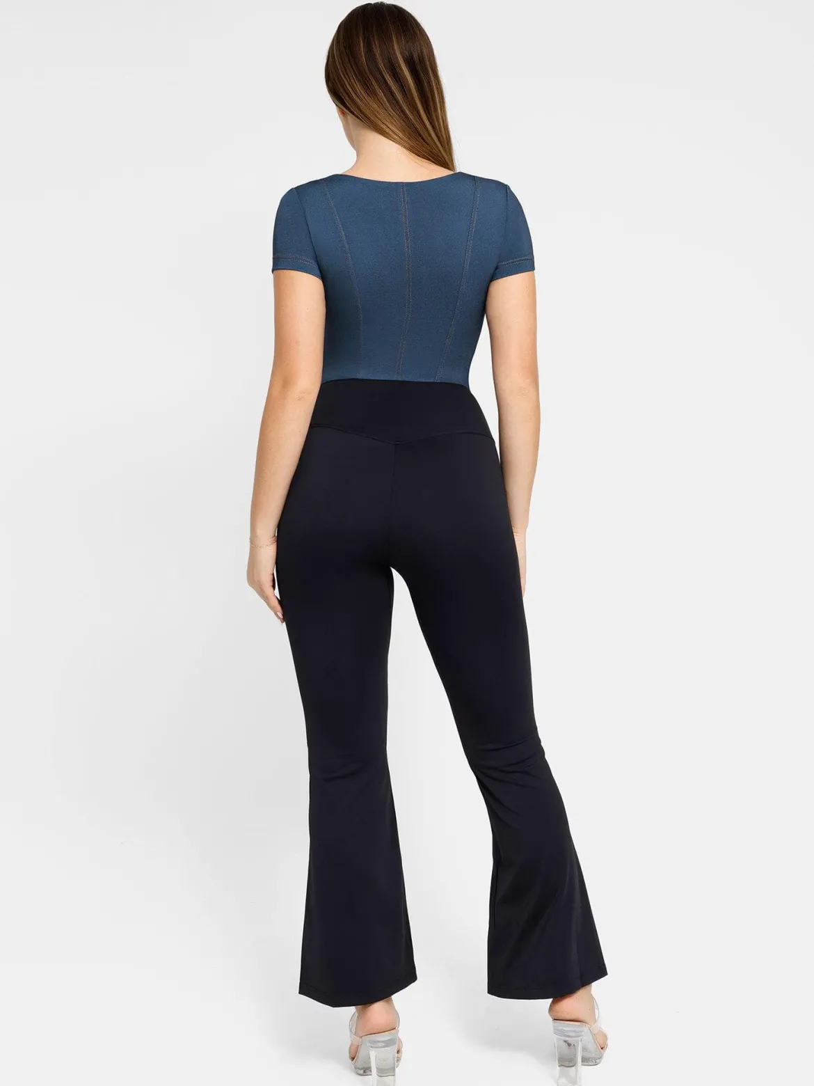 Shapewear Denim Short Sleeve Zip Front Slimming Bodysuit