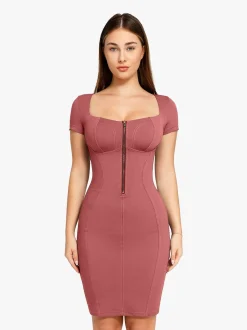 Shapewear Denim Square Neck Tummy Control Midi Dress