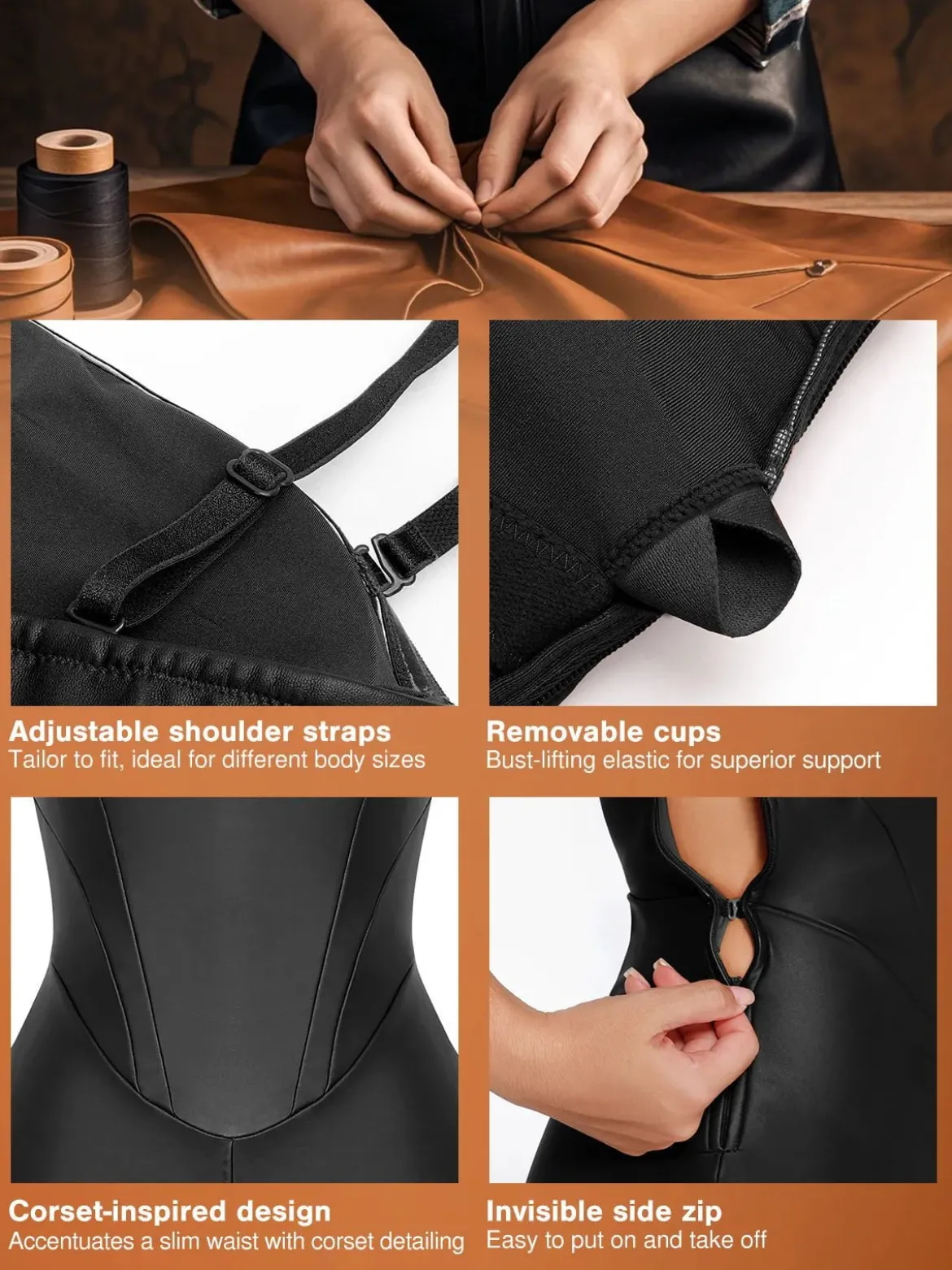 Shapewear Faux Leather Corset Bodice Slimming Jumpsuit