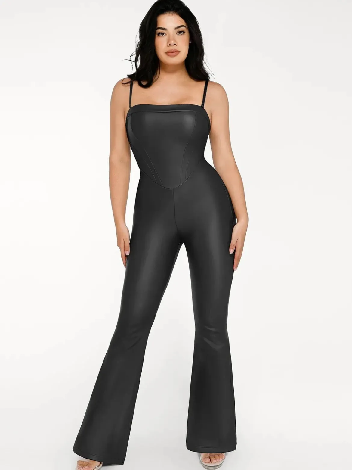 Shapewear Faux Leather Corset Bodice Slimming Jumpsuit