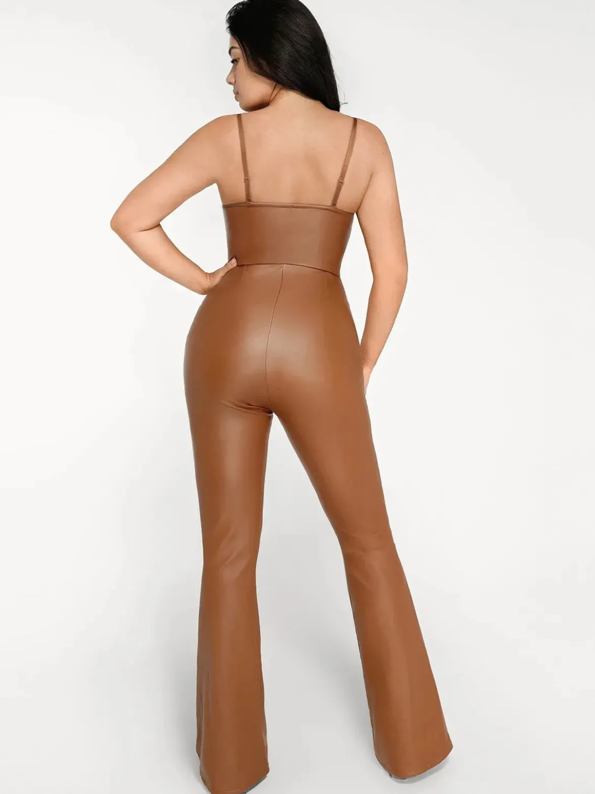 Shapewear Faux Leather Corset Bodice Slimming Jumpsuit