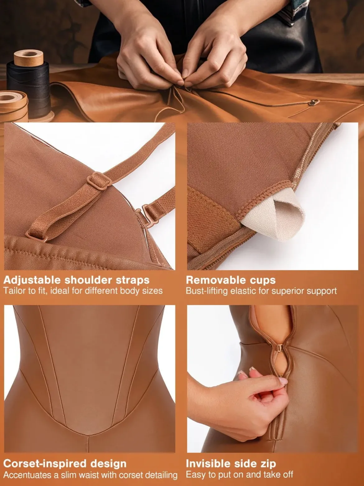 Shapewear Faux Leather Corset Bodice Slimming Jumpsuit