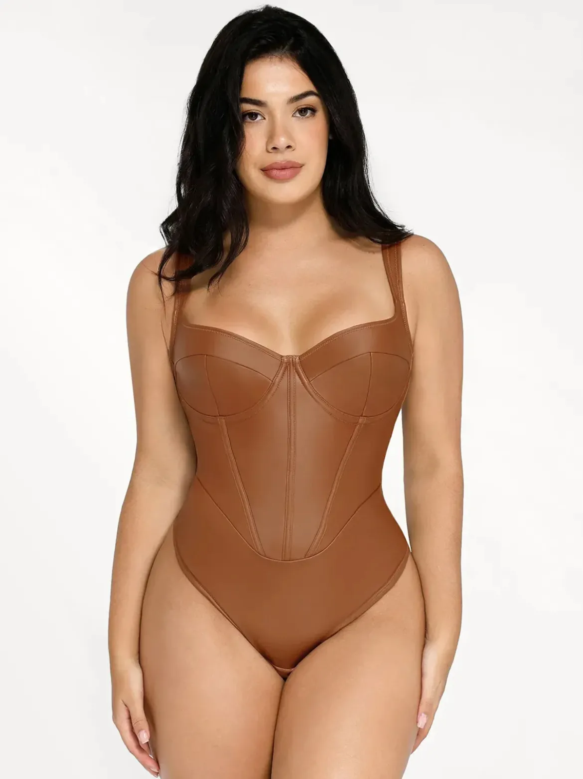 Shapewear Faux Leather Hourglass Corset Bodysuit