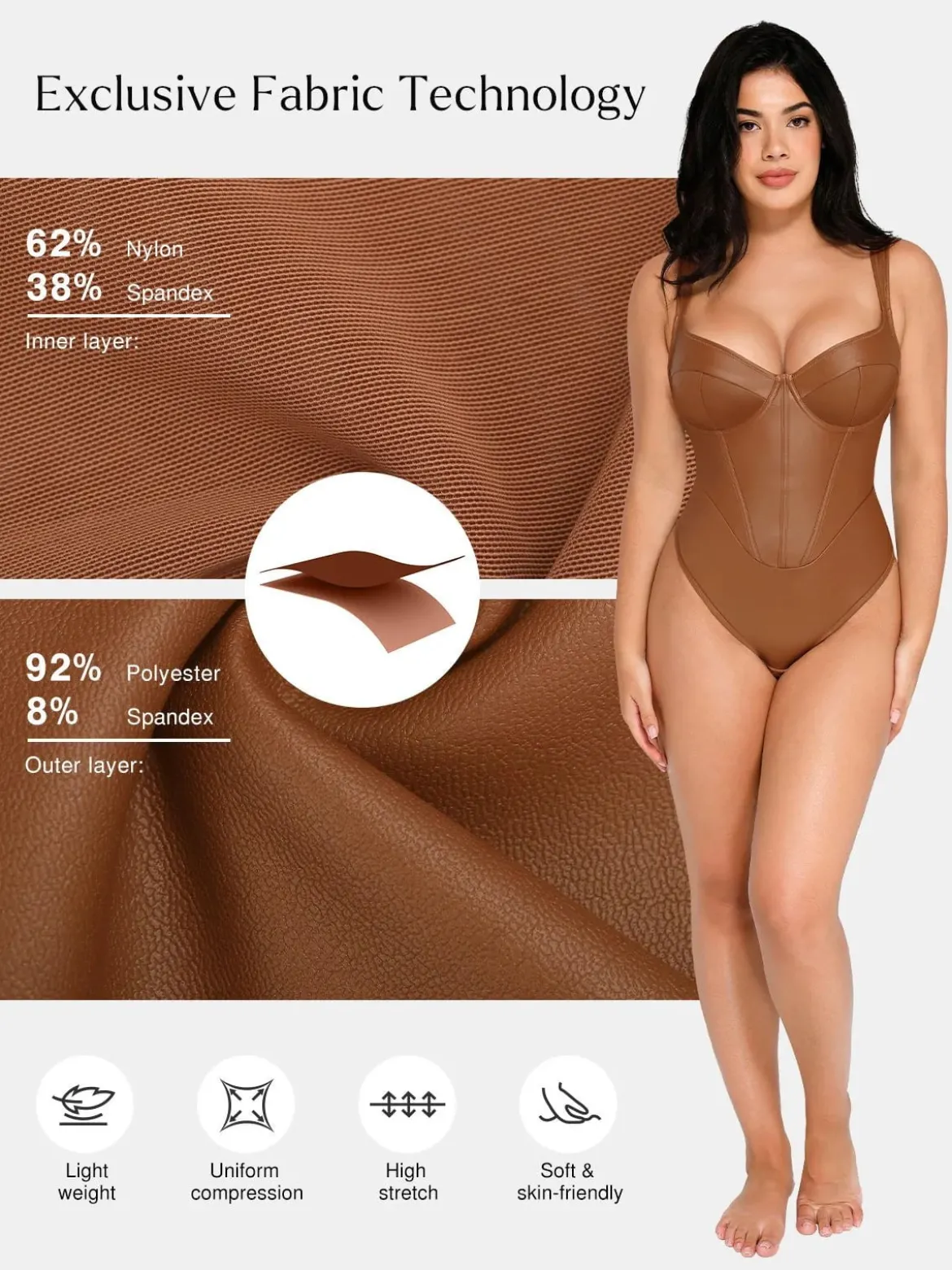 Shapewear Faux Leather Hourglass Corset Bodysuit