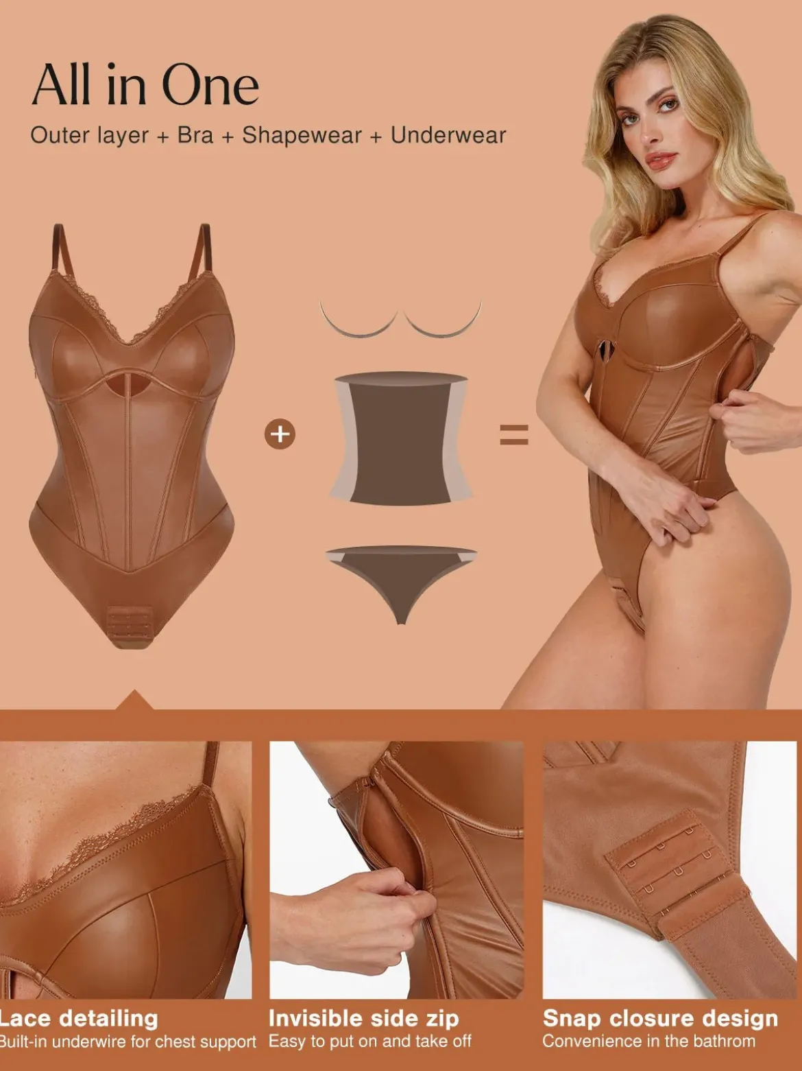 Shapewear Faux Leather Hourglass Cutout Corset Bodysuit