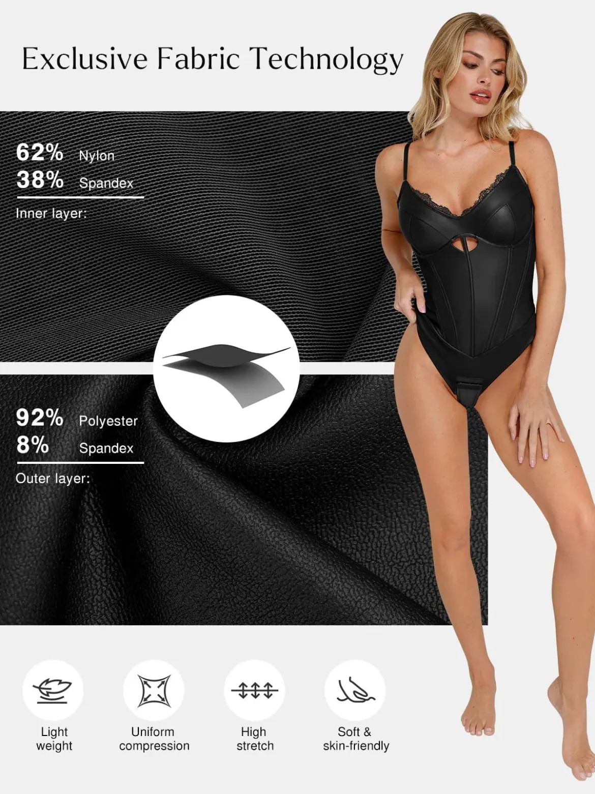 Shapewear Faux Leather Hourglass Cutout Corset Bodysuit