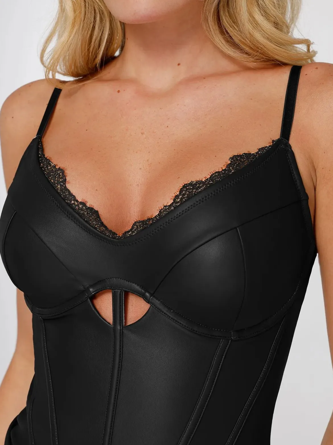 Shapewear Faux Leather Hourglass Cutout Corset Bodysuit
