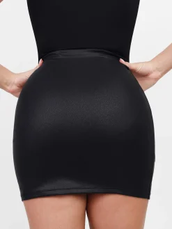Shapewear Faux Leather Hourglass Cutout Corset Bodysuit Butt Lifting Skirt Set