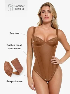 Shapewear Faux Leather Lace Balconette Sculpting Bodysuit