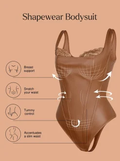 Shapewear Faux Leather Lace Balconette Sculpting Bodysuit