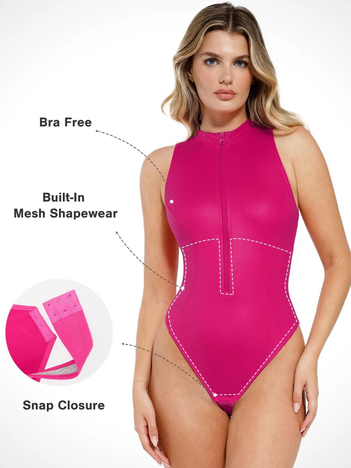 Shapewear Faux Leather Mock Neck Zip Front Sculpting Bodysuit