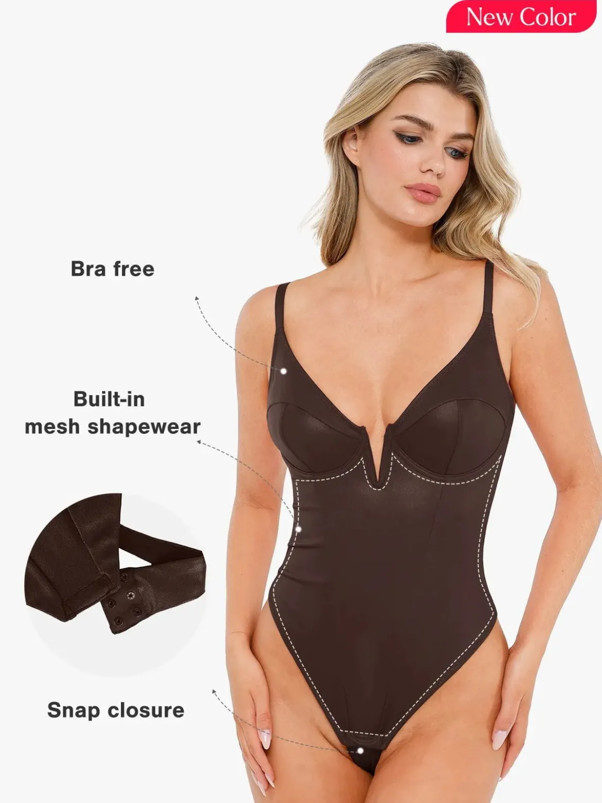 Shapewear Faux Leather Plunging V Sculpting Corset Bodysuit