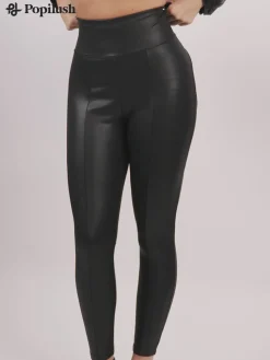 Shapewear Faux Leather Tummy Control High Rise Leggings