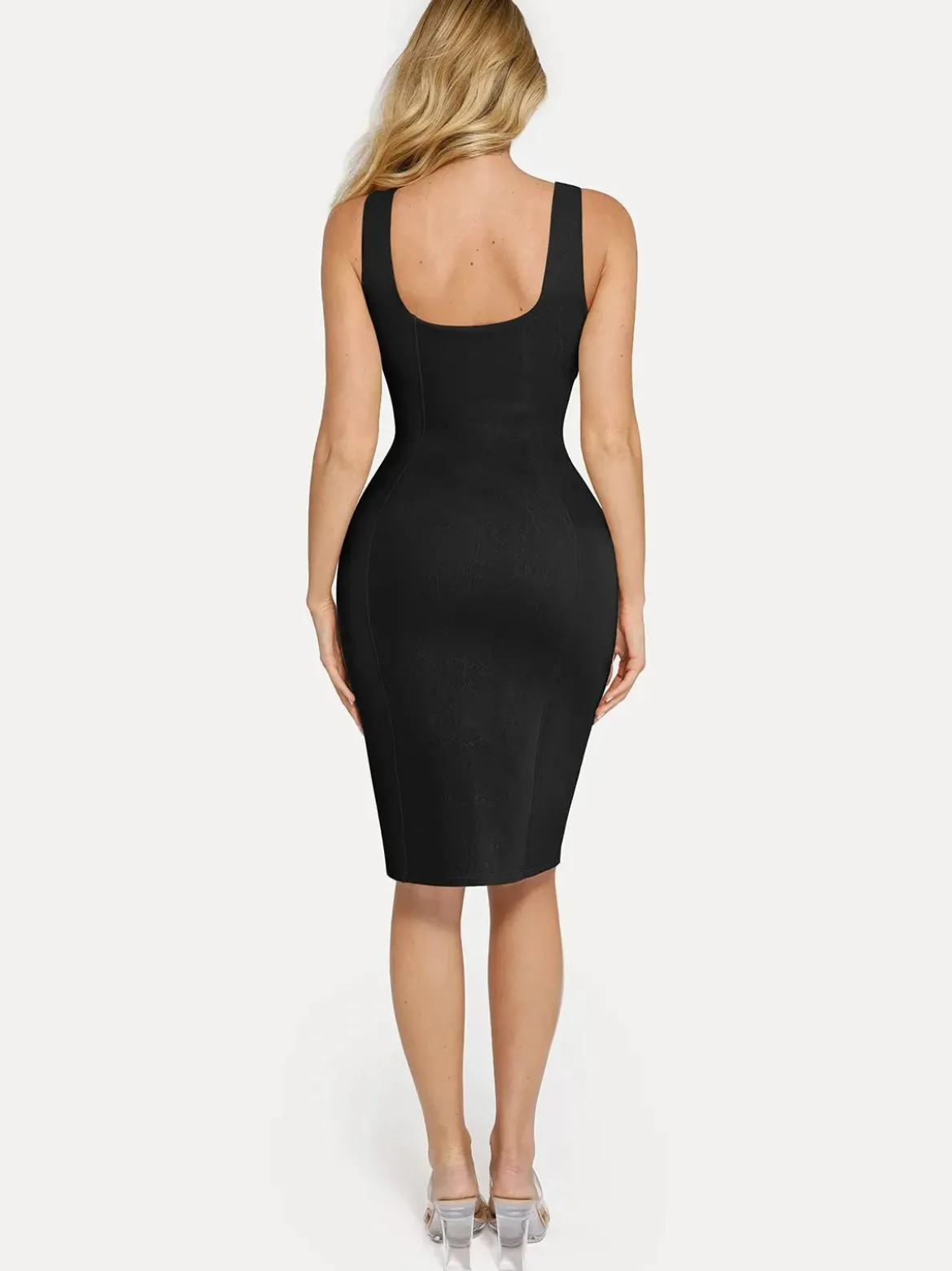 Shapewear Faux Nubuck Bodycon Sculpting Slit Midi Dress