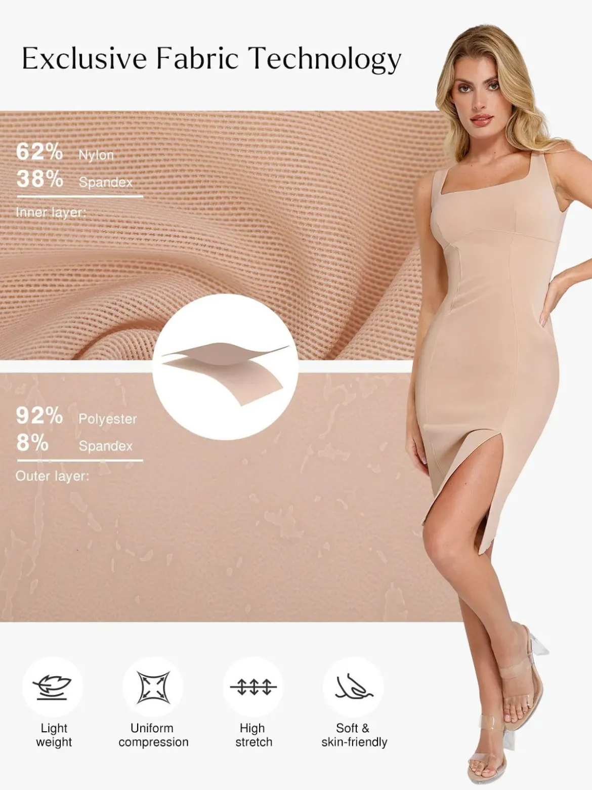 Shapewear Faux Nubuck Bodycon Sculpting Slit Midi Dress