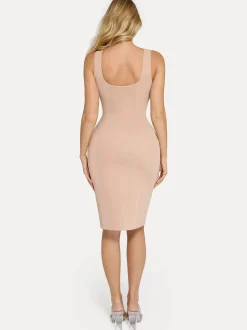 Shapewear Faux Nubuck Bodycon Sculpting Slit Midi Dress