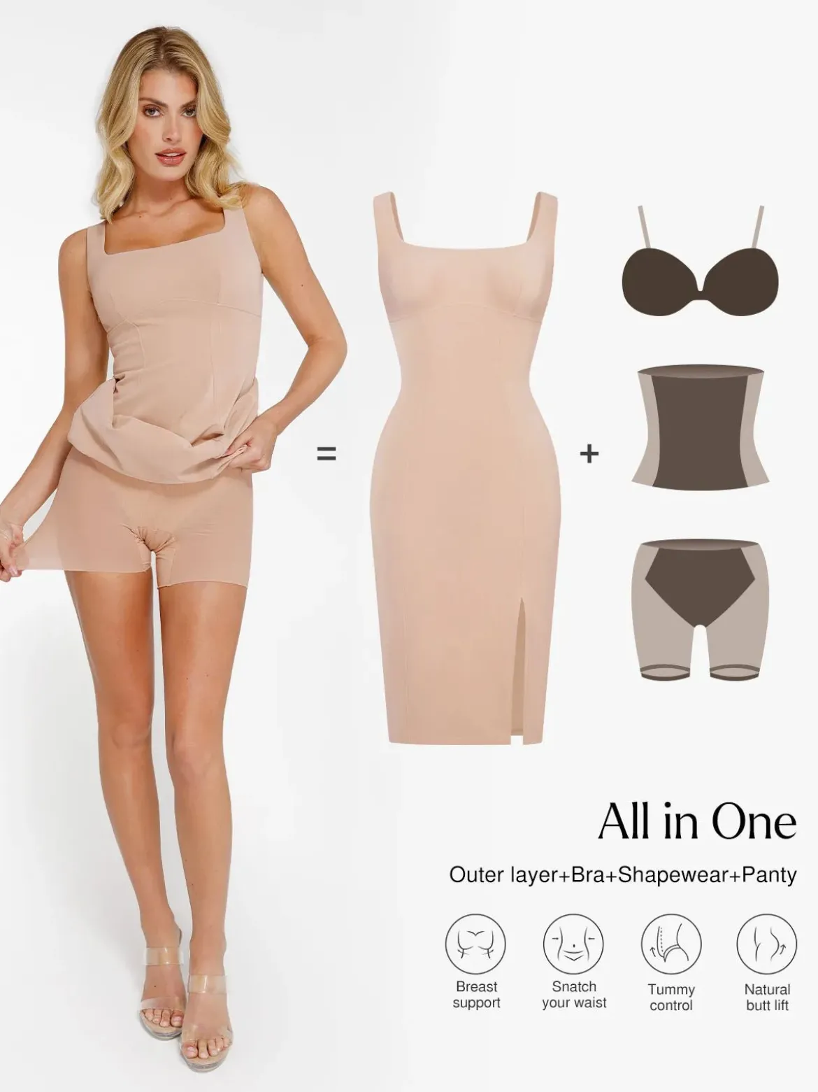Shapewear Faux Nubuck Bodycon Sculpting Slit Midi Dress