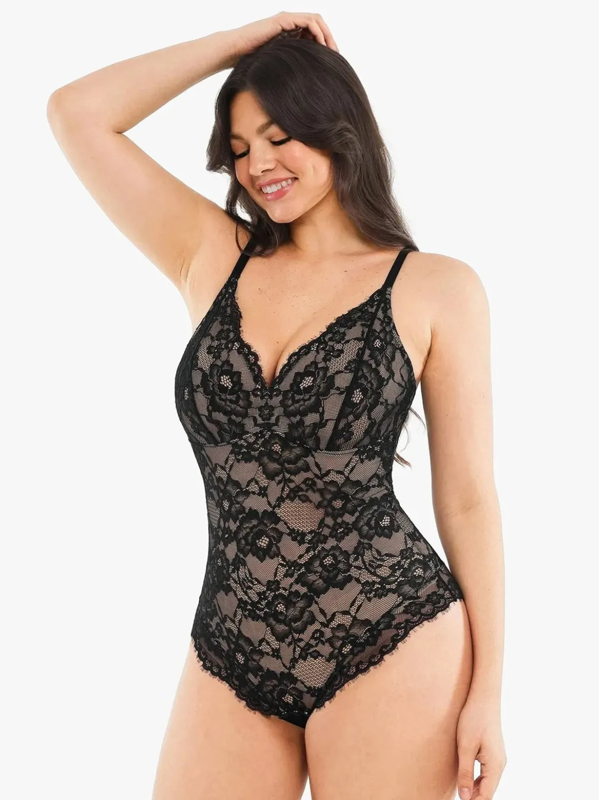 Shapewear Firm Control Smoothing Full Lace Thong Bodysuit