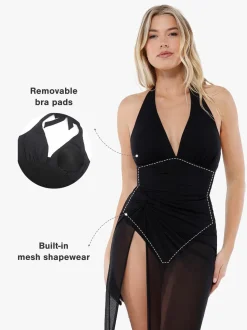 Shapewear Halter Tummy Control Swimsuit And Cover-Up Set