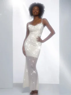 Shapewear Heat-Set Crystal Mesh Slimming Maxi Slip Dress