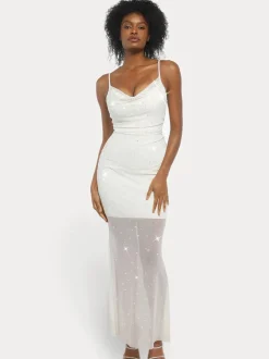 Shapewear Heat-Set Crystal Mesh Slimming Maxi Slip Dress