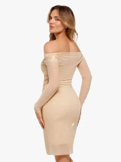 Shapewear Heat-Set Crystal Mesh Long Sleeve Slim Mini Dress