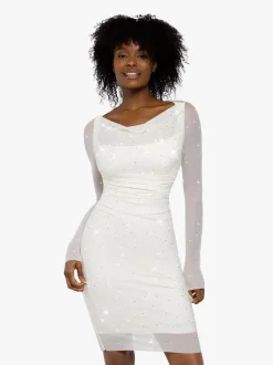 Shapewear Heat-Set Crystal Mesh Long Sleeve Slim Mini Dress
